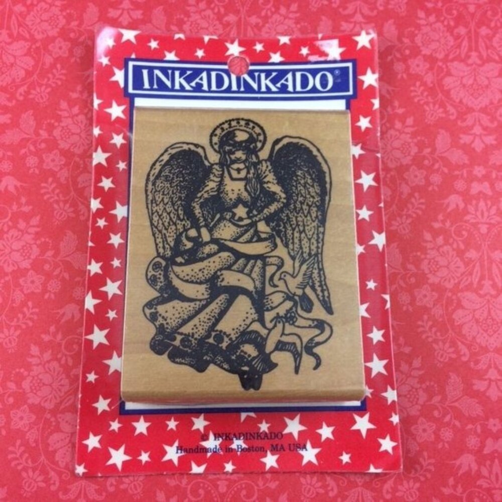 Vtg Inkadinkado Christmas Angel Rubber Wood Stamp Star Doves Sealed #23581993